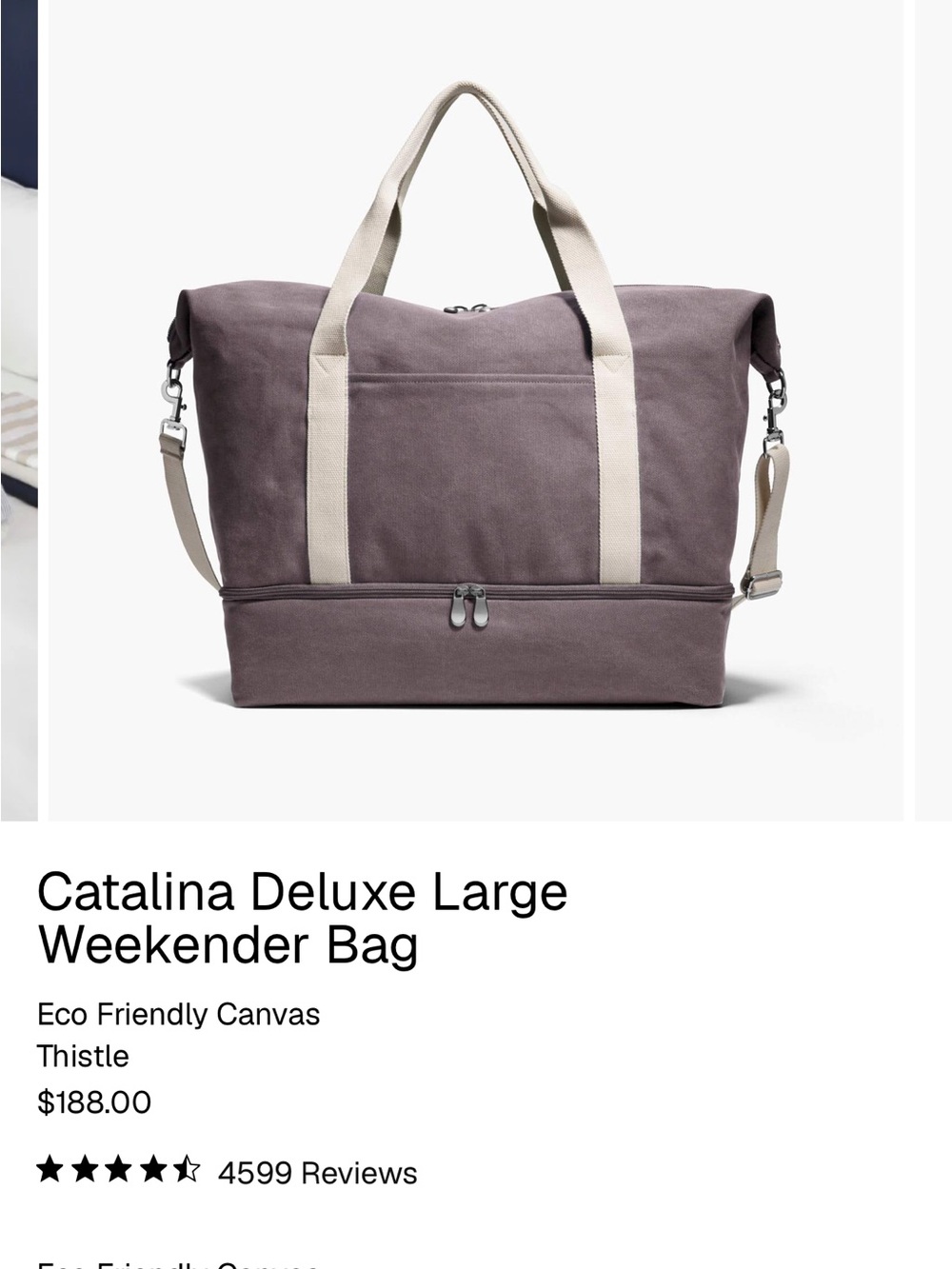 Catalina Thistle Canvas Weekender with Cream Handles